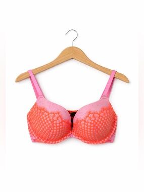 Victoria’s Secret Very Sexy Pink Orange Lace Bra 34DD Push Up Neon NWT